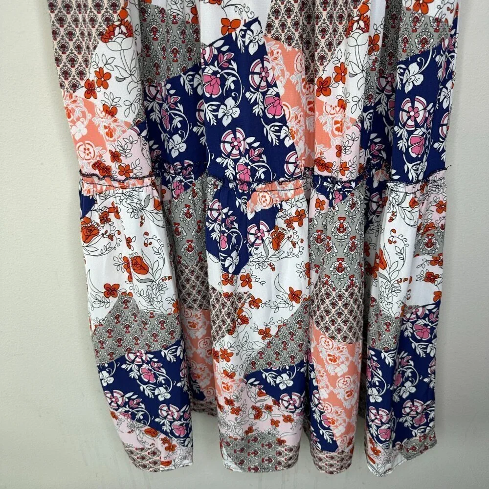 Womens Patchwork Blue White and Pink Tiered Maxi Skirt Size Small Boho Hippie - Picture 3 of 9